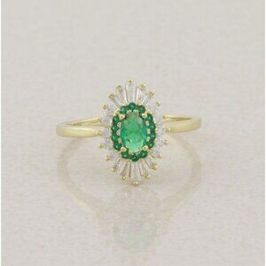 Gold Over Sterling Silver White and Green Cubic Zirconia Ring Size 9